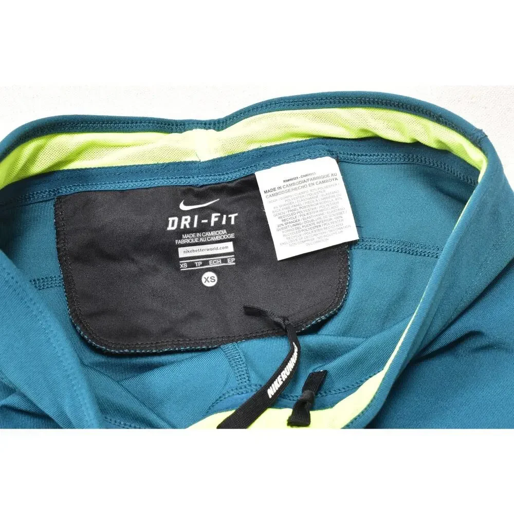 Nike Dri-Fit Women's XS Running Cropped Leggings Teal Mesh Panel Reflective
